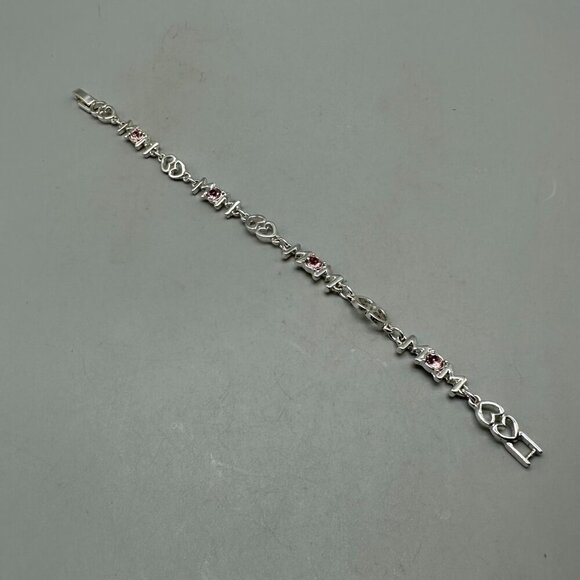 3/$30 Mom Bracelet Pink Rhinestone Heart Link Silver Gift Jewelry for Her 7" - Picture 8 of 12